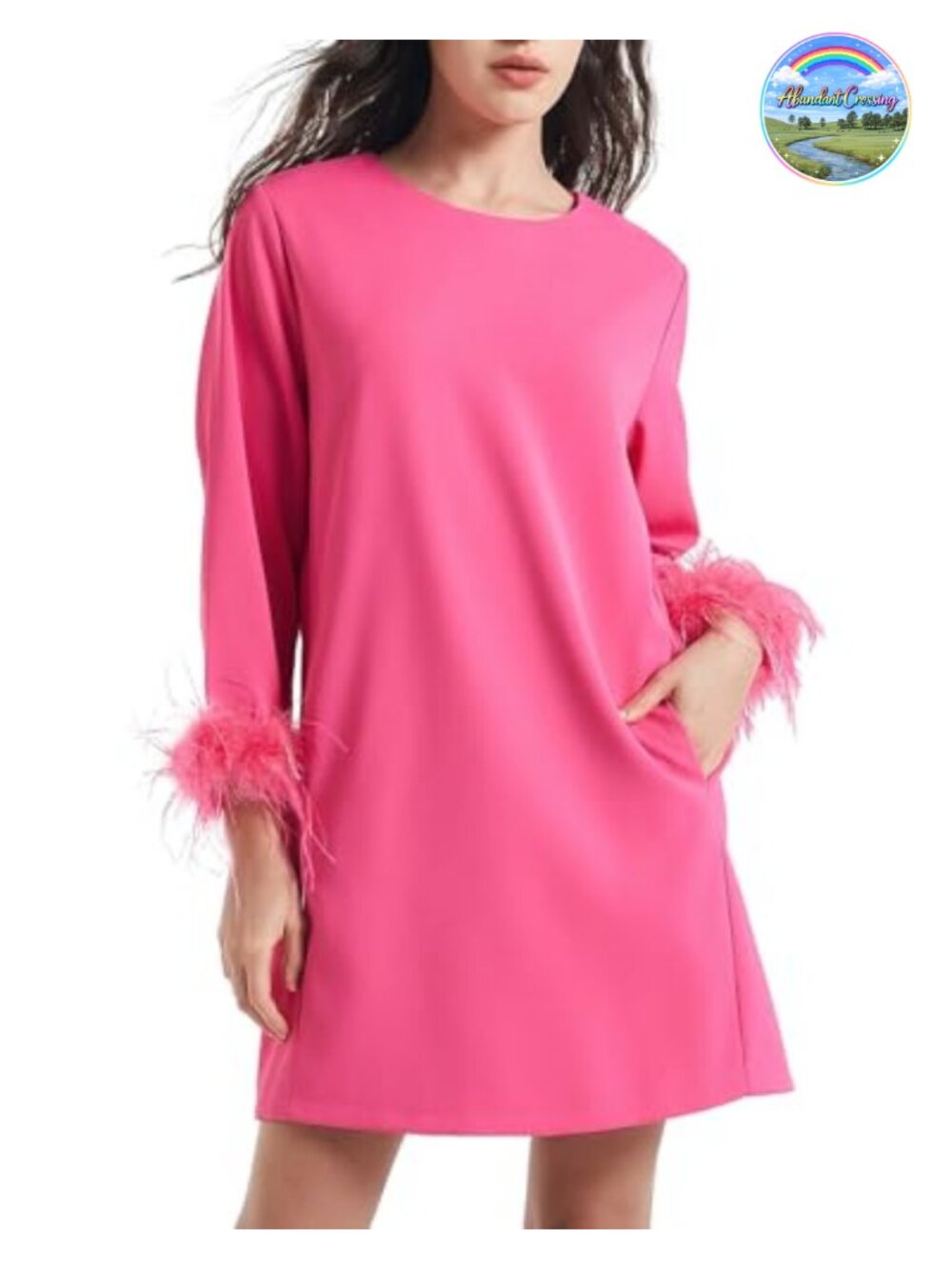 Women's Feather Cocktail Mini Dress 3/4 Sleeve